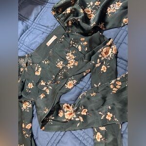 Altar'd State Floral Crop Top - Green and Tan